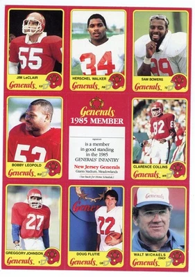 1985 Topps USFL New Jersey Generals HOJA SIN CORTAR Doug Flutie Herschel Walker RCS Foto 1 de 2