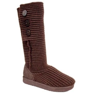 UGG Australia Classic Cardy Chocolate Brown Knit Tall Button Boots Women's Sz 10 - Picture 1 of 14