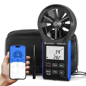 Anemometer Bluetooth Wind Speed Gauge Meter w/Atmospheric Pressure RH Dew Point - Picture 1 of 9