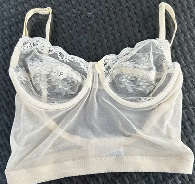 Vintage Olga 257 36B Longline Bra Ivory Lace Full Coverage Lingerie USA - Image 1 of 4