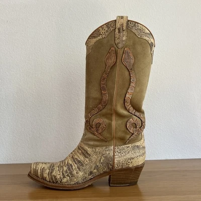 RALPH LAUREN Purple Label SNAKE cowboy boots women Size 7- Handmade In Italy - Image 1 of 4