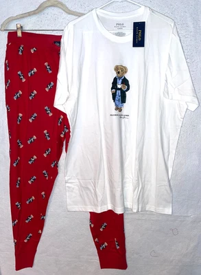 POLO RALPH LAUREN MENS PAJAMA SET short sleeve SHIRT red jogger PANTS XL bear - Image 1 of 4