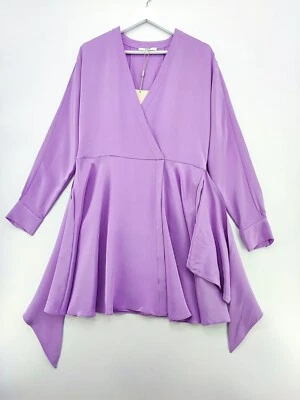 Vestido Tibi Chalky Drape Manga Larga Púrpura Midi Envolvente Seda EE. UU. 4 Foto 1 de 4