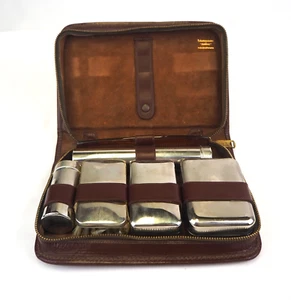 Vintage RARE Peruvian Hand Tooled Leather & Metal 7-Pc Travel Shaving Kit 1950s? - Picture 1 of 24