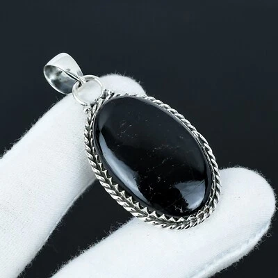 Naturale Onice Nera Gemma Ciondolo 925 Argento Sterling Artigianale Gioielli - Immagine 1 di 4