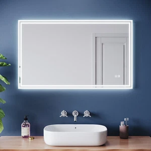 White Bathroom Mirror LED Dimmable Lights with Anti-fog Touch Sensor 1000x600mm - Picture 1 of 24
