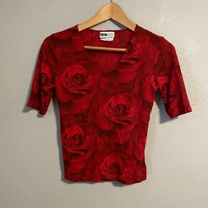 Vintage IN Studio Womens Top Size Small Red Floral Mesh Romantic Whimsigoth 90s - Picture 1 of 7