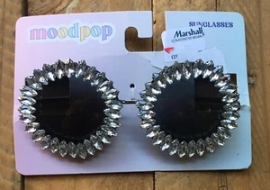 Moodpop Sunglasses Black Round Rhinestones Cool Girls Photo Prop Rock Star NEW - Picture 1 of 17