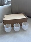 Set Of 3 White Frosted Glass Tulip Candle Holders, NEW In Box
