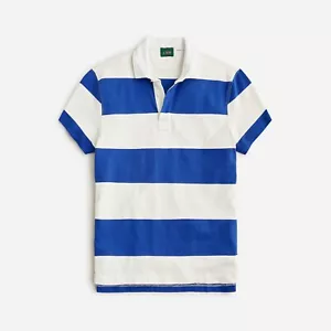 J. Camicia da rugby uomo Crew maniche corte colletto a righe blu avorio L $80 Nuova con etichette - Foto 1 di 4