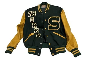 Vintage 70s 1978 DeLong Varsity Letterman Jacket Saydel HS Wool Leather Sz 42 - Picture 1 of 22