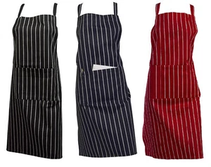 100% Cotton Woven Stripe Butchers Cooks Apron with Pocket Professional Catering - Picture 1 of 13