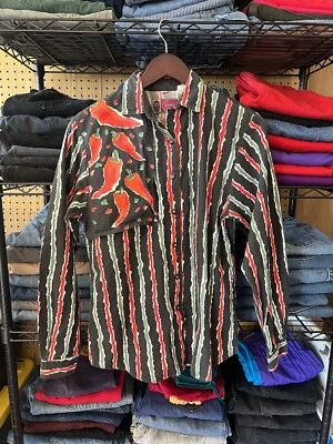Camisa vintage años 80 camafeo rosa para mujer Western frente a presión jalapeños pimienta talla 7/8 Foto 1 de 4