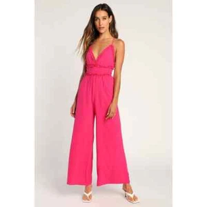 Lulu's Jump to It Magenta Backless Ruffled Wide-Leg Jumpsuit Size XL NWT - Bild 1 von 5