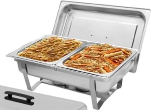 Stainless Steel Chafing Dish Buffet Set 8 Quart, 2 Half Size Pans, New, L1 - Picture 1 of 8