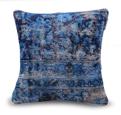 Canvello Antique Rug Royal Blue Throw Pillows - 16"x16" - Image 1 of 4