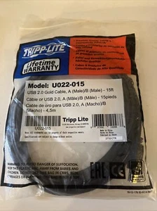 Tripp Lite Data Cable U022-015 15' Male USB Type A / Male Type B Data Brand New - Picture 1 of 2