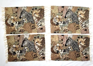 4 manteles individuales de algodón tejidos de animales de la selva safari africano cebra jirafa tigre - Imagen 1 de 11