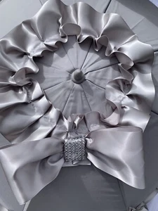 Grey Ribbon With Bling Bow Universal Pesci Baby Parasol Pram Pushchair - Romany - Picture 1 of 7