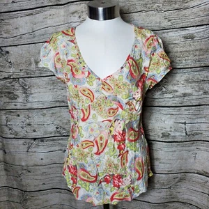 CAbi Medium Paisley Pastel V-neck Short Sleeve Blouse Style #301 - Picture 1 of 6
