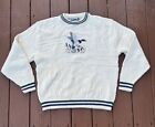 VINTAGE Shenandoah Sweater Mens Large Cream Duck Hunting Embroidered Chunky USA