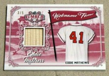 2021 Leaf Lumber Crimson Eddie Mathews Nickname Fame Bat Relic - Serial # 3/5