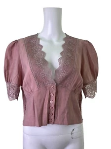 Zara Blouse Top Shirt Size Large Pink Lace Trim Women 1/2 Sleeve NEW EU44 RRP£30 - Picture 1 of 11