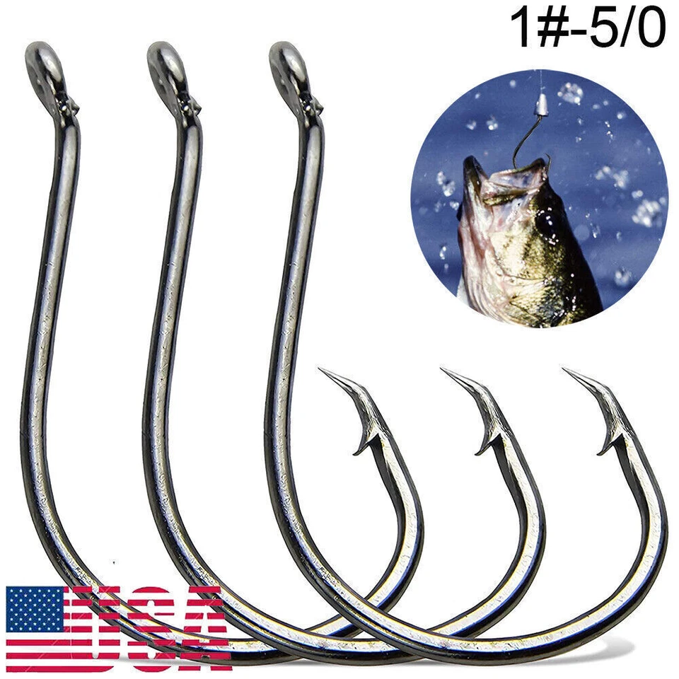 100pcs Circle Fishing Hooks 1# 1/0 5/0 Ultra Sharp Carbon Steel Octopus Offset - Image 1 of 4