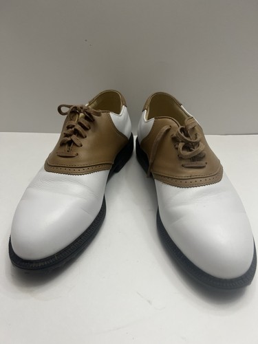 Nike Air scarpe da golf uomo 7 5 bianco marrone bordo pelle Oxford Wickie Last