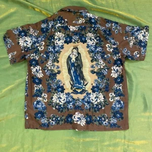 KAPITAL Silk rayon virgin Mary aloha shirt brown Size 2 USED FC - Picture 1 of 4