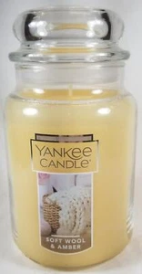 Yankee Candle SOFT WOOL & AMBER Large Jar 22 Oz Yellow Housewarmer New Wax - Picture 1 of 3