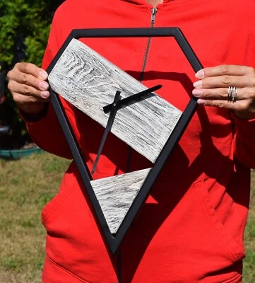 RR Clock Wood Metal Art Primitive New Style Rustic Decor home Tree Slab oak gift Foto 1 de 4