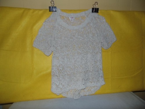 OFF WHITE MOSSIMO Top all'uncinetto manica corta bianco sporco maglia trasparente: Taglia Med