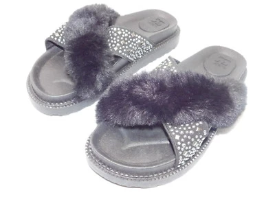 New! Joe's Jean's Black Studded Faux Fur Cross-Over Sandal Slides. 9US/39.5 EUR - Image 1 of 4