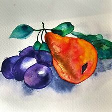 Still Life Fruit Painting Small Watercolor Painting Original Kitchen Painting