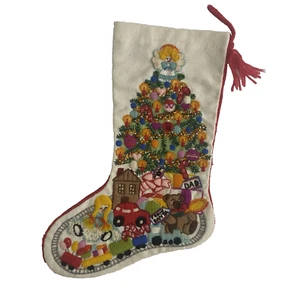 Vintage Crewel Embroidery Christmas Fantasy Stocking Sunset Finished From Kit - Picture 1 of 5