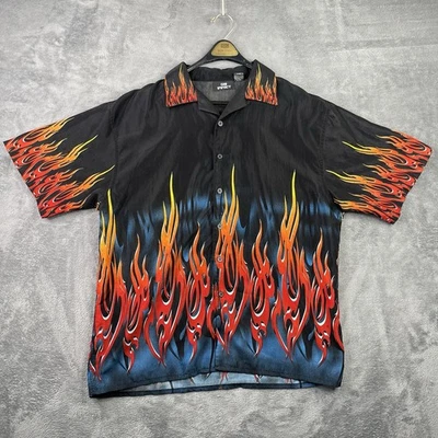 Vintage Y2K Flames Shirt Mens Large City Impact Button Up Grunge Retro Fire 2000 - Image 1 of 4