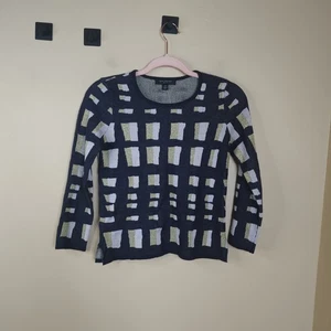 Ann Taylor Pullover Gitterstrick Schwarz Gold Metallic Größe XXSP - Bild 1 von 8