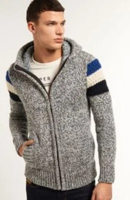 SUPERDRY SkiDog Label Jumper Men's Medium Wool Blend Full Zip Hooded Knitted - Image 1 of 4
