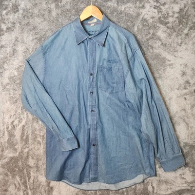 Cutter and Buck Chambray Blue Long Sleeve, Button Up Men XL Cotton Vintage Twill - Image 1 of 4