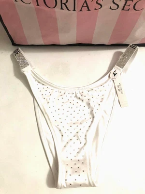 Parte inferior de bikini brasileño Victoria's Secret correa brillante logotipo de novia blanco grande nuevo con etiquetas Foto 1 de 4