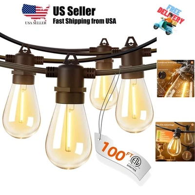 100FT LED Outdoor String Lights with Edison Shatterproof Bulbs, Heavy-Duty an... - Image 1 of 4