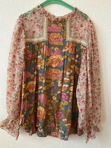 Women’s Blousy Multi Colored Sheer Sleeves Bohemian Blouse Top By Jodifl XL - Picture 1 of 6