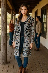 Northern Angel Anthropologie Pullover Hoodie Long Cardigan Azteken Größe Small - Bild 1 von 18