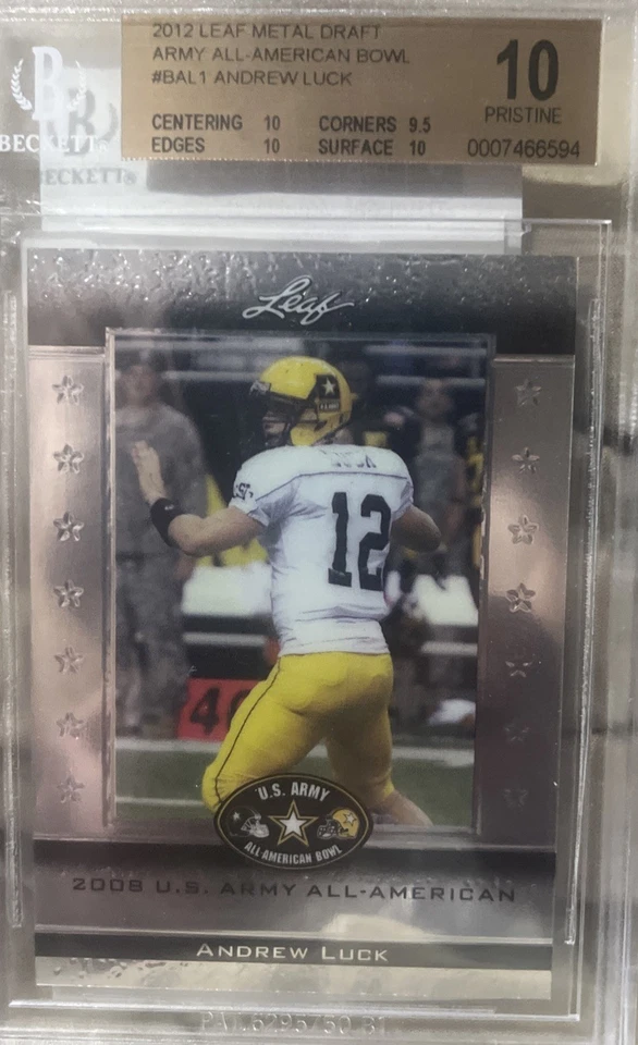 ANDREW LUCK 2012 LEAF METAL DRAFT ARMY BOWL ROOKIE RC BGS 10 PRISTINE POP 17 - Image 1 of 3