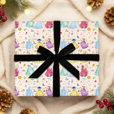 水彩 Coquette 公主包装纸,迪士尼乐园圣诞礼物 2025 — 第 1/4 张图片