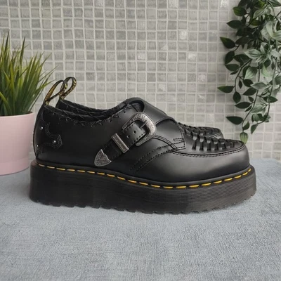 Dr Martens Ramsey Woven Smooth Leather Platform Creepers. UK Size 8. Black. - Image 1 of 4
