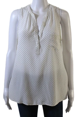 Blusa Joie para mujer sin mangas cuello en V seda lunares blanca azul marino talla pequeña Foto 1 de 4