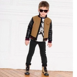 LITTLE MARC JACOBS Toddler  Black & Tan Leather Varsity Jacket Sz 4 - Picture 1 of 9