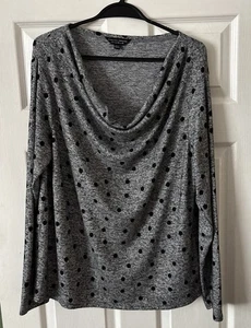 Ladies DOROTHY PERKINS Grey with Black Spots Cowl Neck Top - Size 18 - Picture 1 of 12